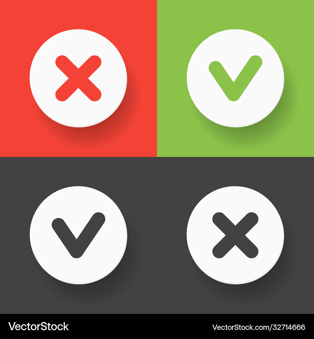 A set web buttons - green check mark red cross A set web buttons - green check mark red cross vector image