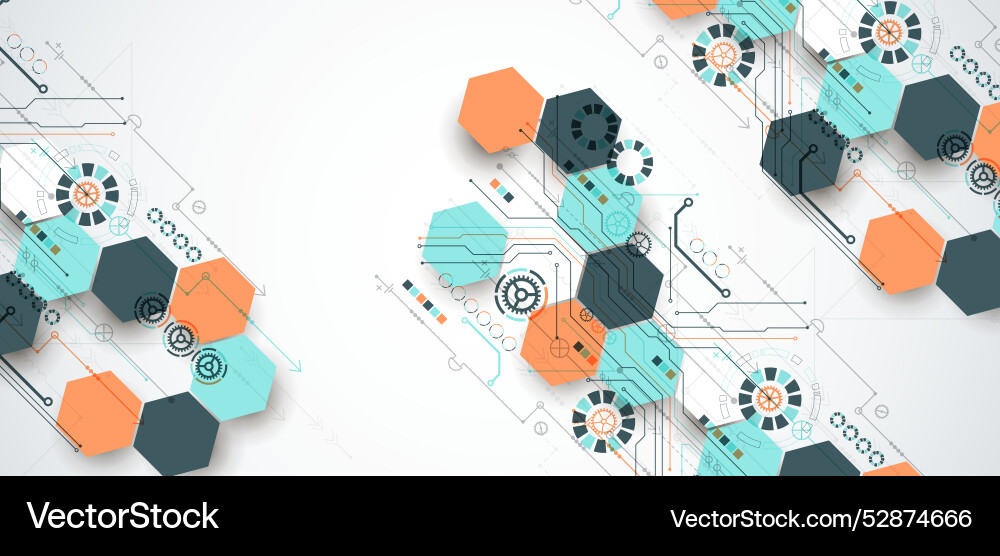 Abstract circuit board background with hexagons Abstract circuit board background with hexagons Vector Image