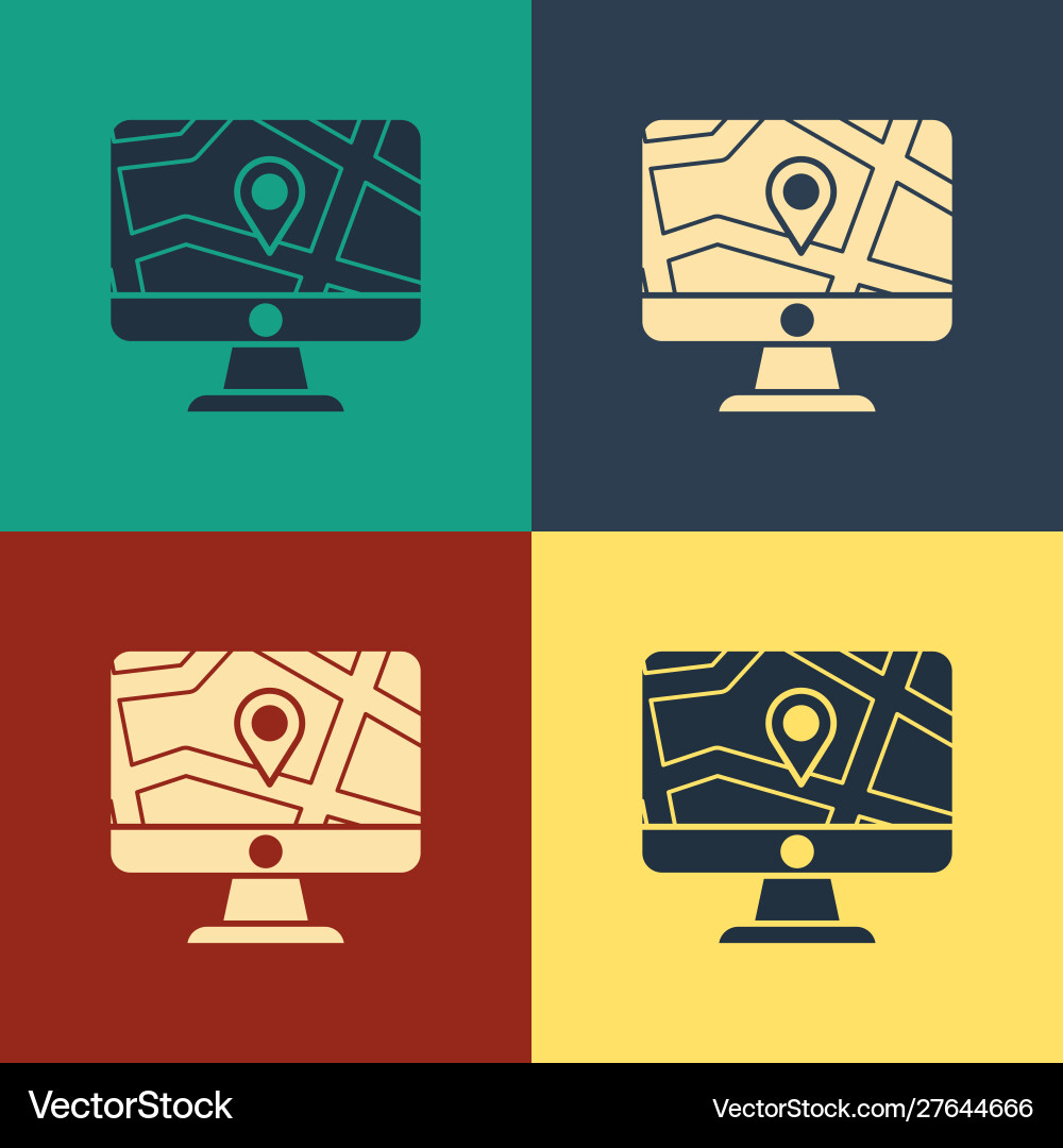 Color computer monitor and folded map Color computer monitor and folded map vector image