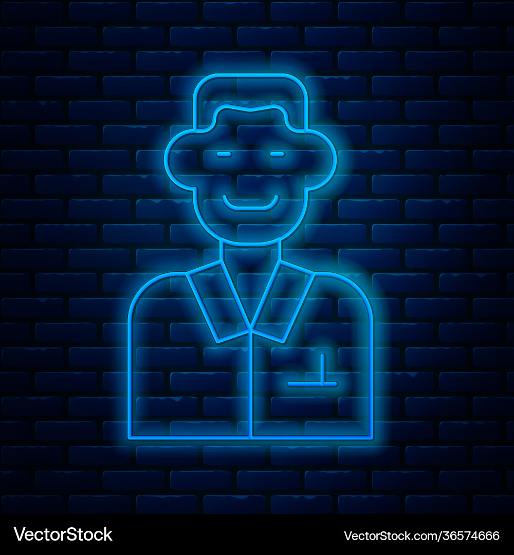 Glowing neon line trader icon isolated on brick Glowing neon line trader icon isolated on brick vector image
