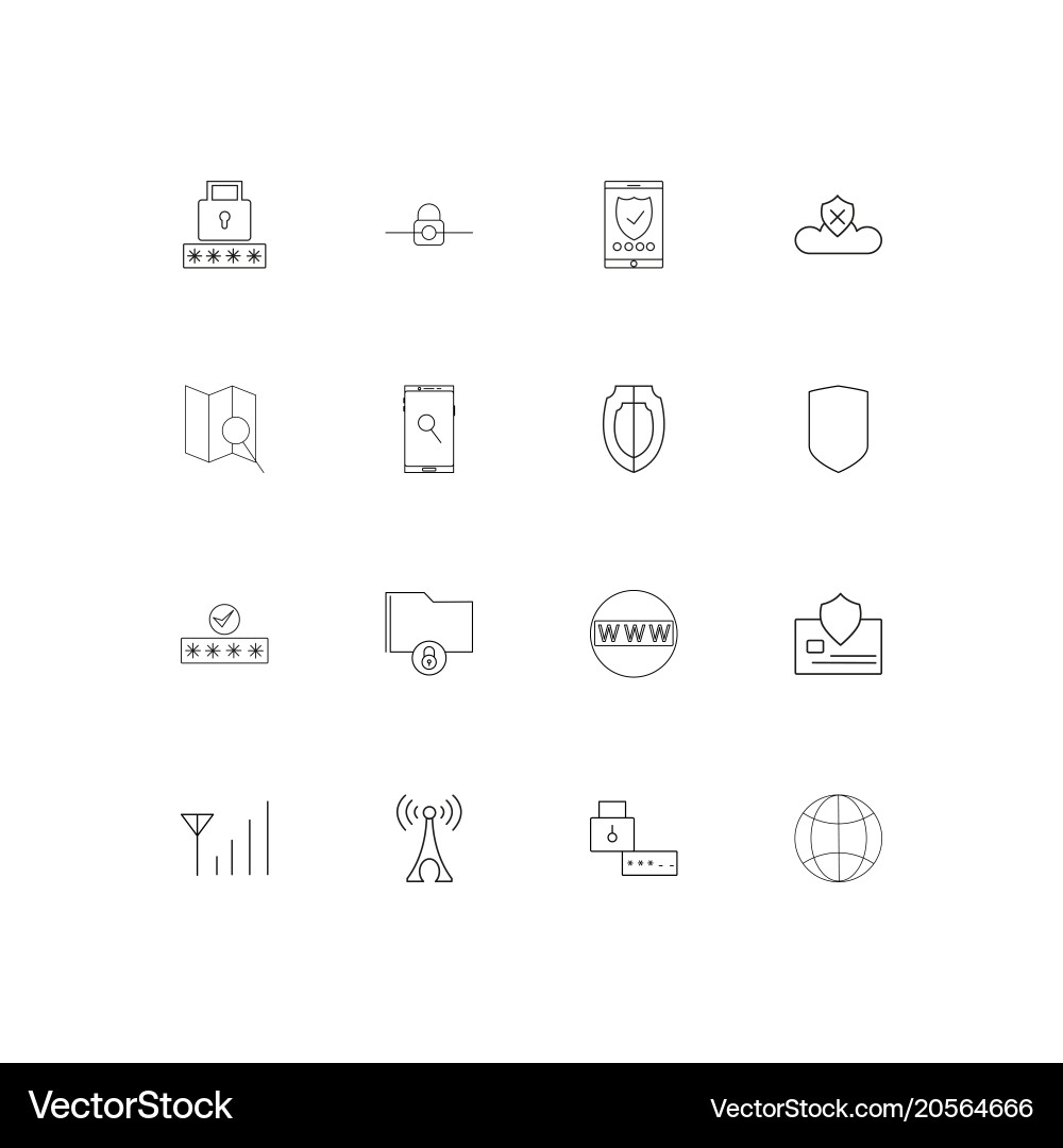 Internet security simple linear icons set vector image