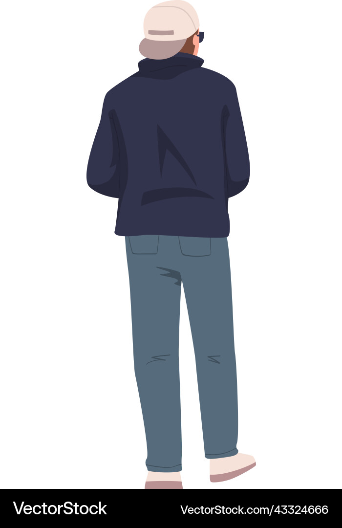 Man character in hoody and cap standing back view Man character in hoody and cap standing back view vector image