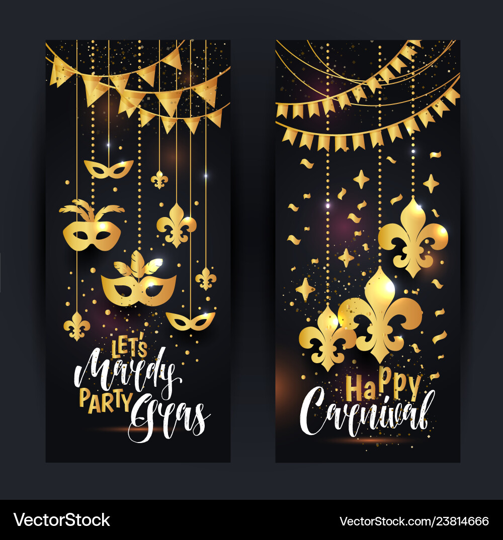 Mardi gras gold vertikale Banner mit einer Maske Mardi gras gold vertikale Banner mit einer Maske vektorbild