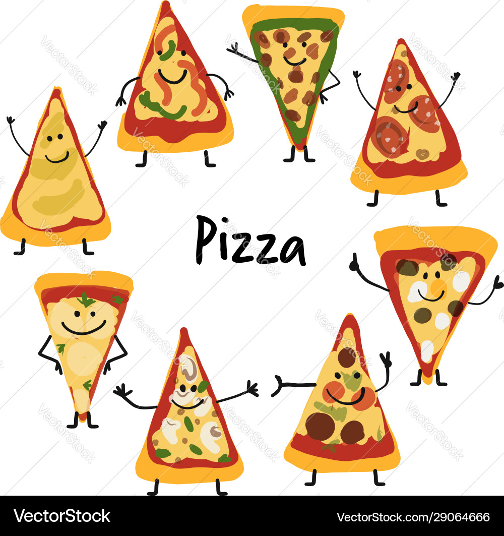 Pizza slices character set sketch for your design Pizza slices character set sketch for your design vector image