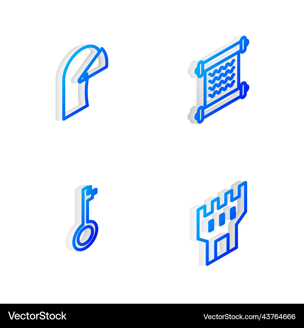 Set isometric line decree parchment scroll Set isometric line decree parchment scroll Vector Image