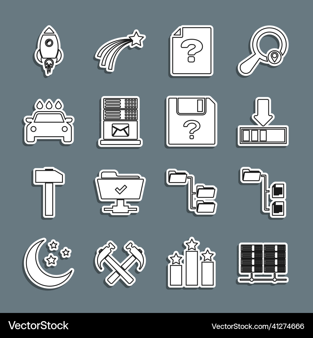 Set line server data web hosting folder tree Set line server data web hosting folder tree vector image