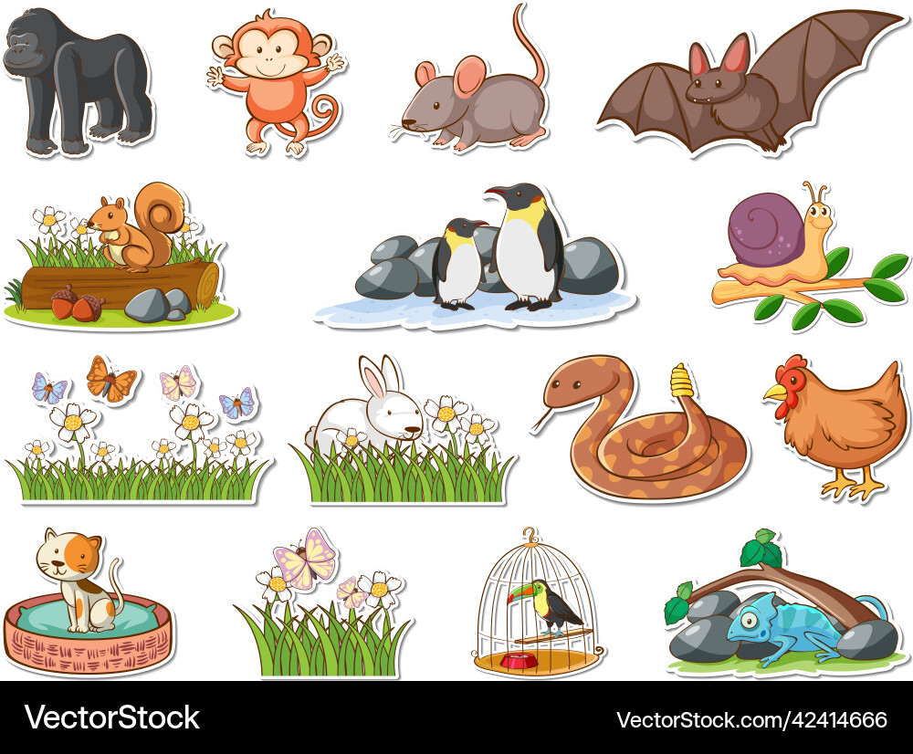 Sticker set of cartoon wild animals Sticker set of cartoon wild animals vector image