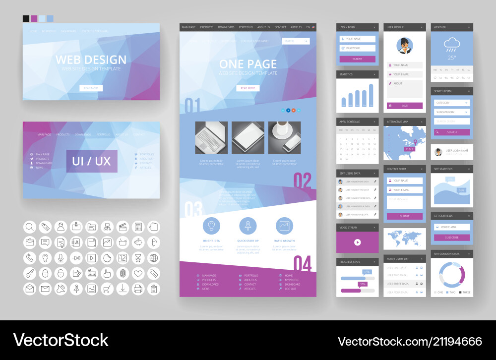 Website design template and interface elements vector image