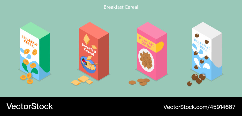 3d isometric flat set of breakfast cereals vector image