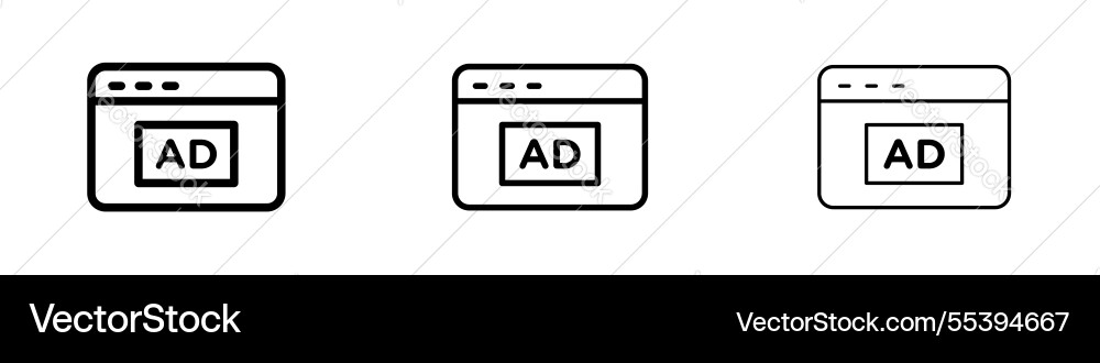 Ad icons in three different stroke lines Ad icons in three different stroke lines vector image