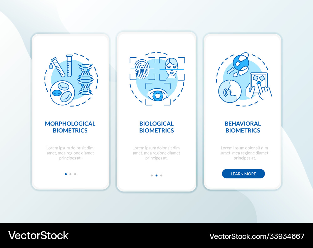 Biometrics types onboarding mobile app page Biometrics types onboarding mobile app page vector image