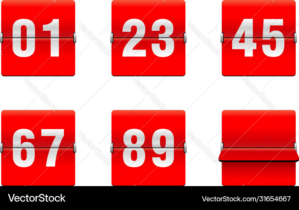 Flip countdown red clock with two-digit numbering vector image