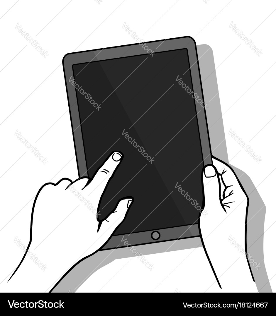 Hands holing tablet computer with blank screen vector image