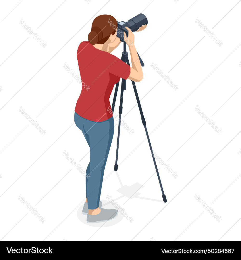 Isometric woman photographer with dslr cameraon vector image