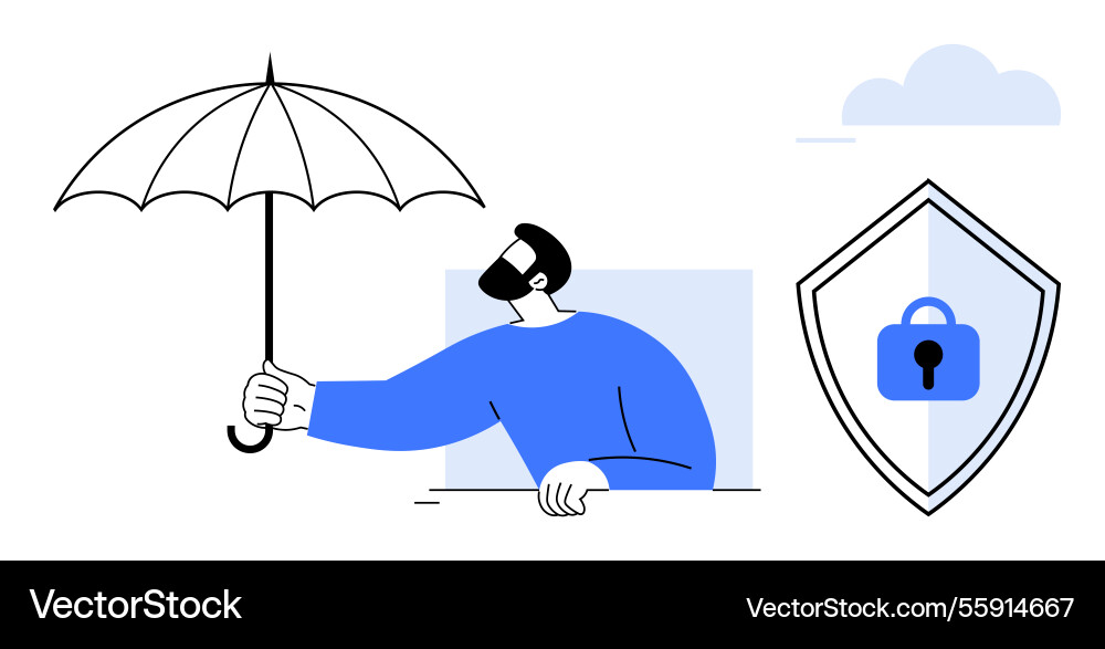 Man holding umbrella with secure lock shield Vector Image