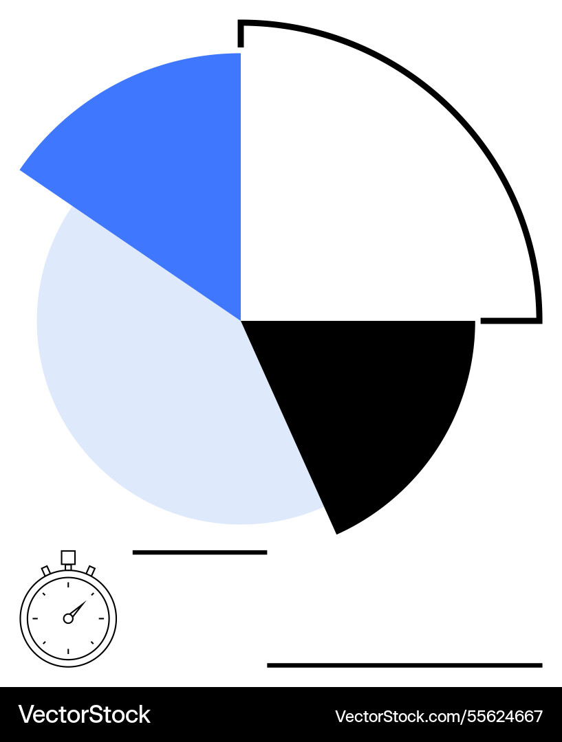 Minimalist pie chart with timer highlighting data Minimalist pie chart with timer highlighting data vector image