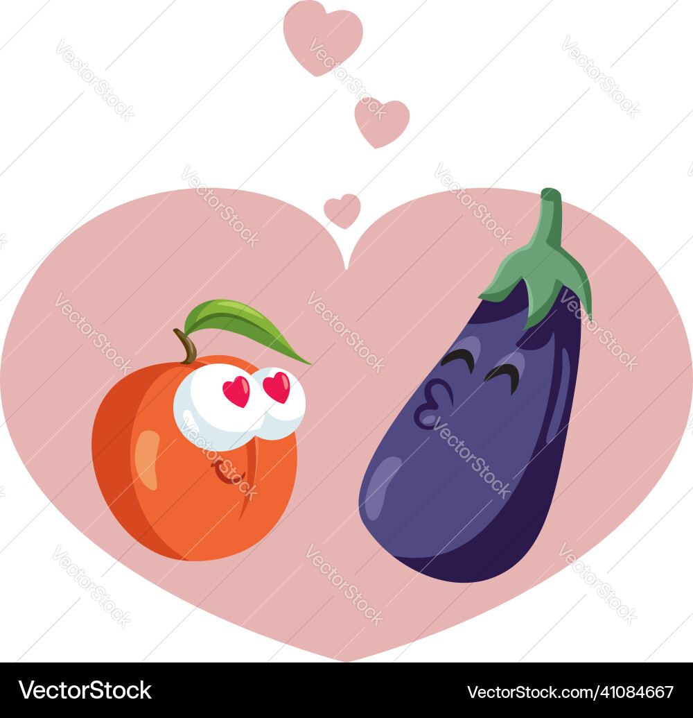 Peach and eggplant in love cartoon Peach and eggplant in love cartoon vector image
