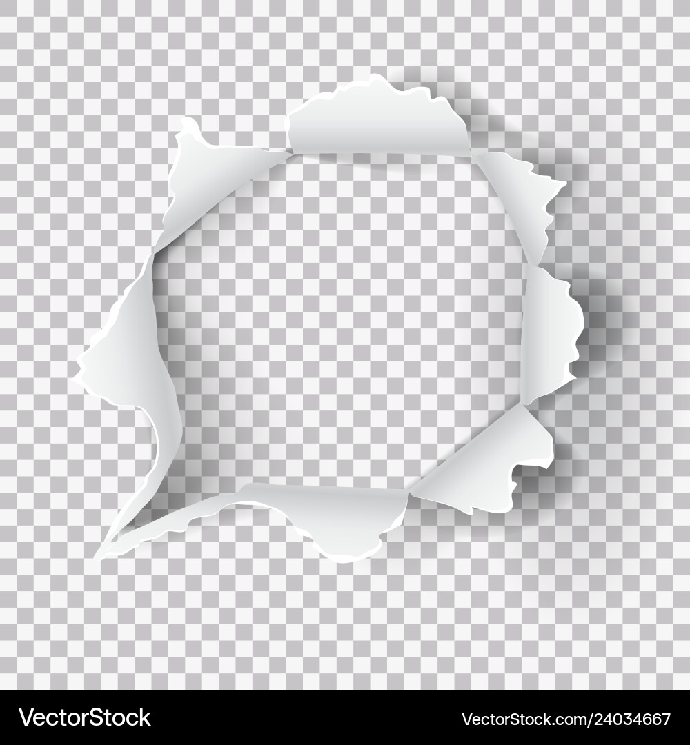 Torn ripped paper hole on transparent background vector image