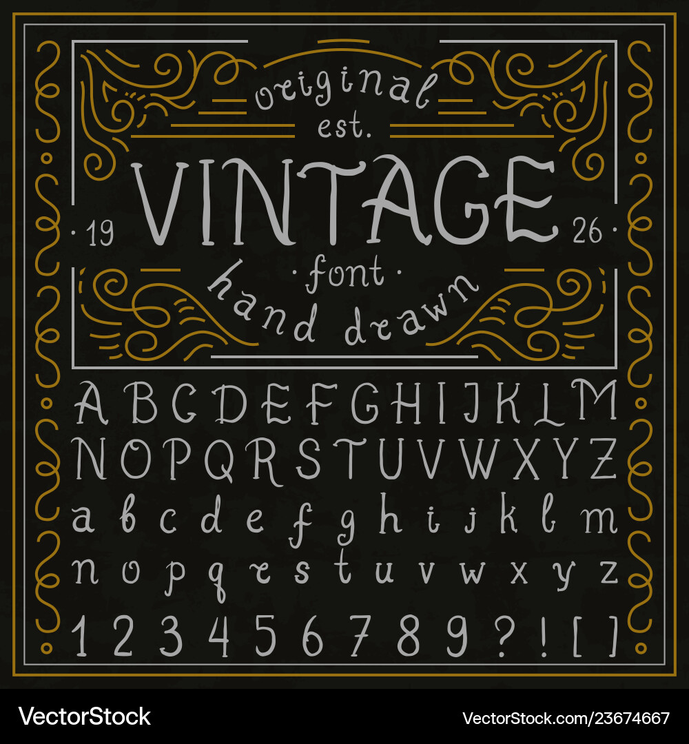 Vintage whiskey font handwritten alphabet letters vector image