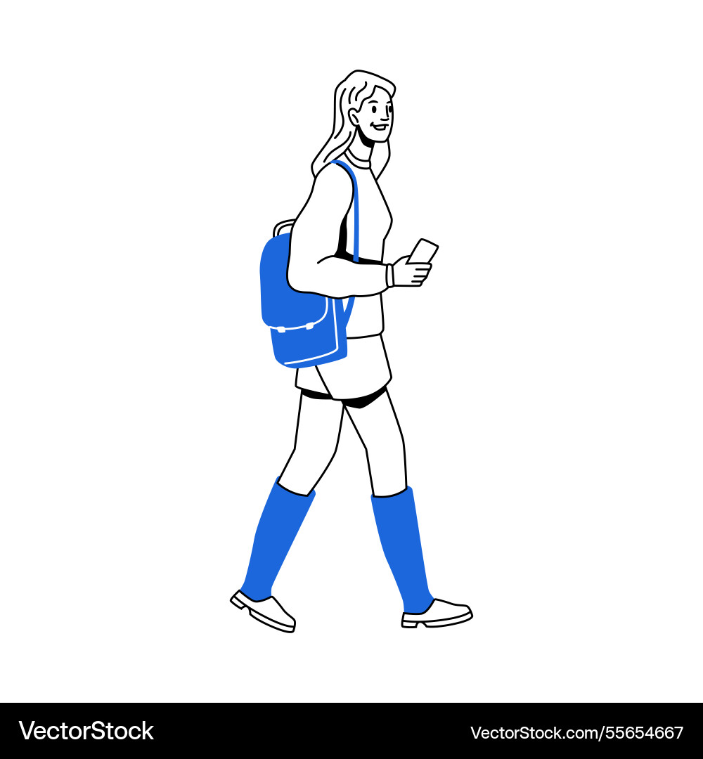 Walking female personage student side view Walking female personage student side view Vector Image