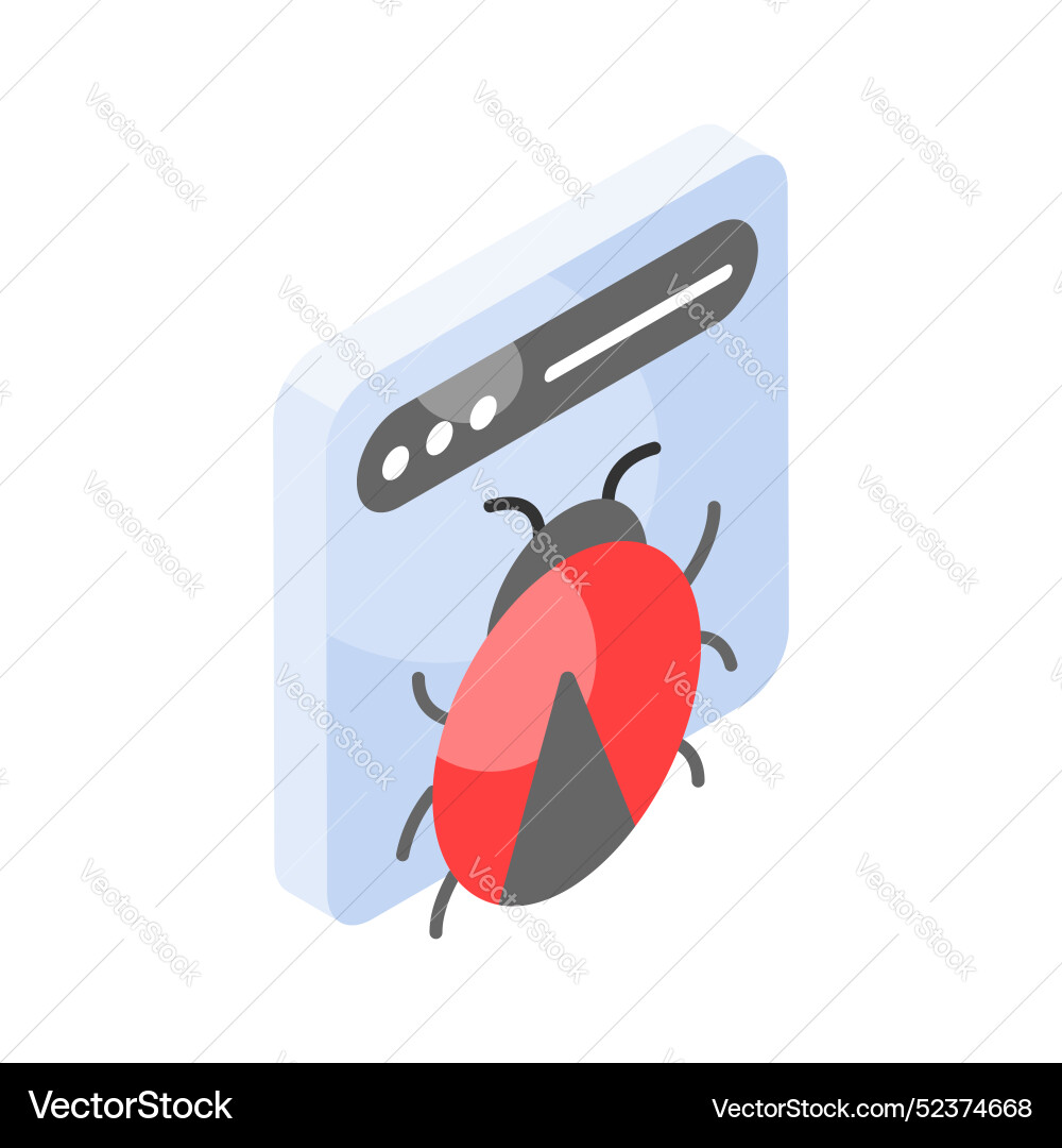 Bug on webpage showing concept isometric vector image