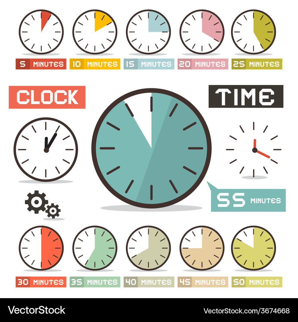Clock set in flat design style vector image