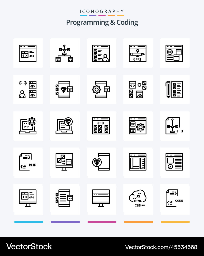Creative programming and coding 25 outline icon vector image