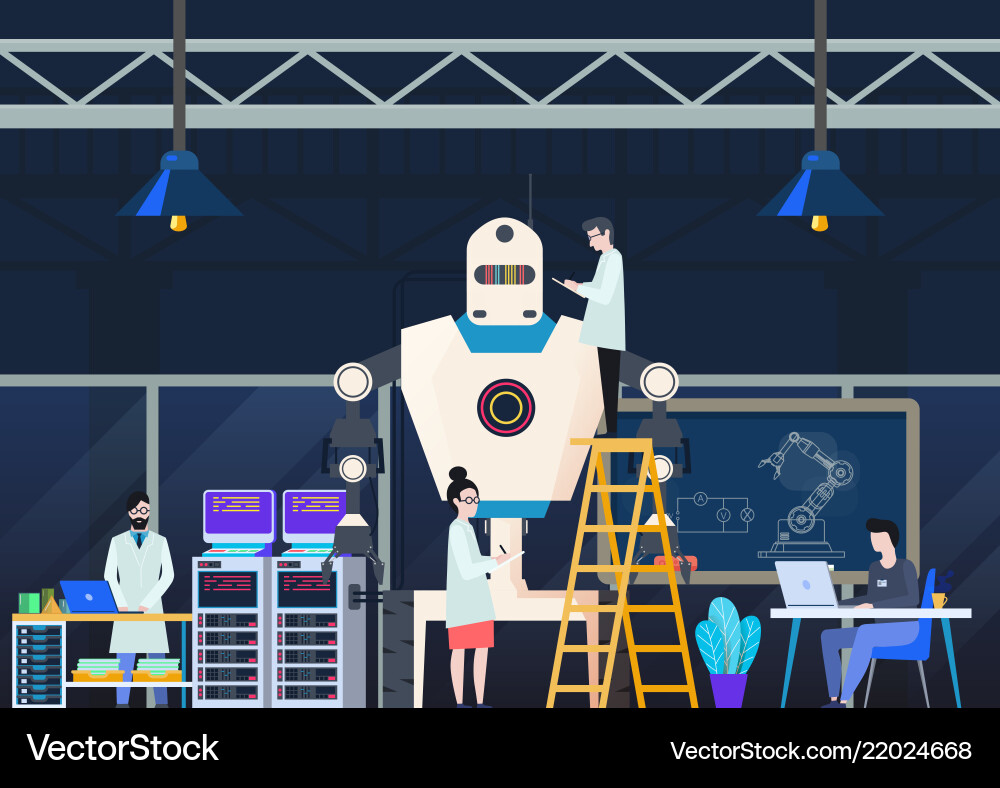 Factory for making or producing robots cyborgs Factory for making or producing robots cyborgs vector image