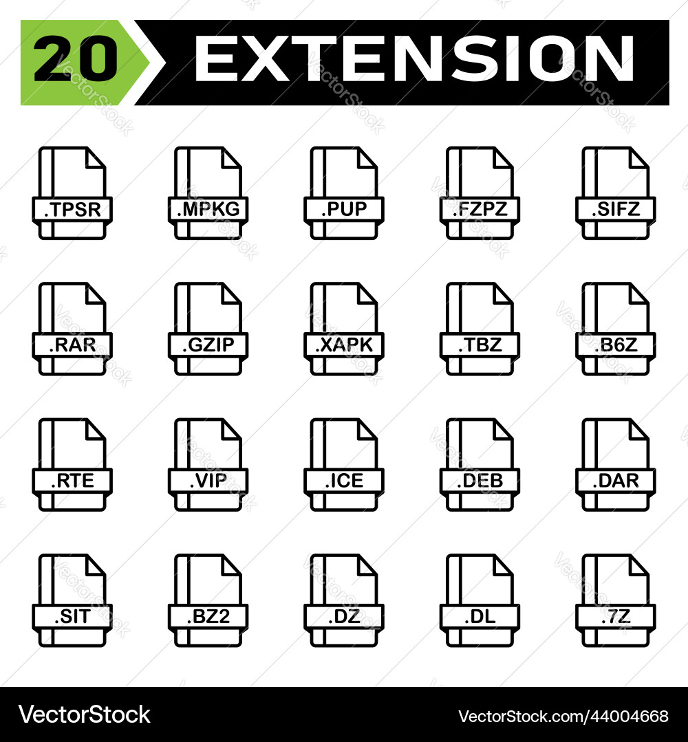 File extension icon set include tpsr mpkg pup vector image