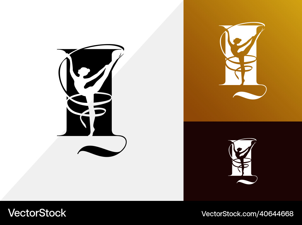 Gymnast with a ribbon performs an exercise while Vector Image