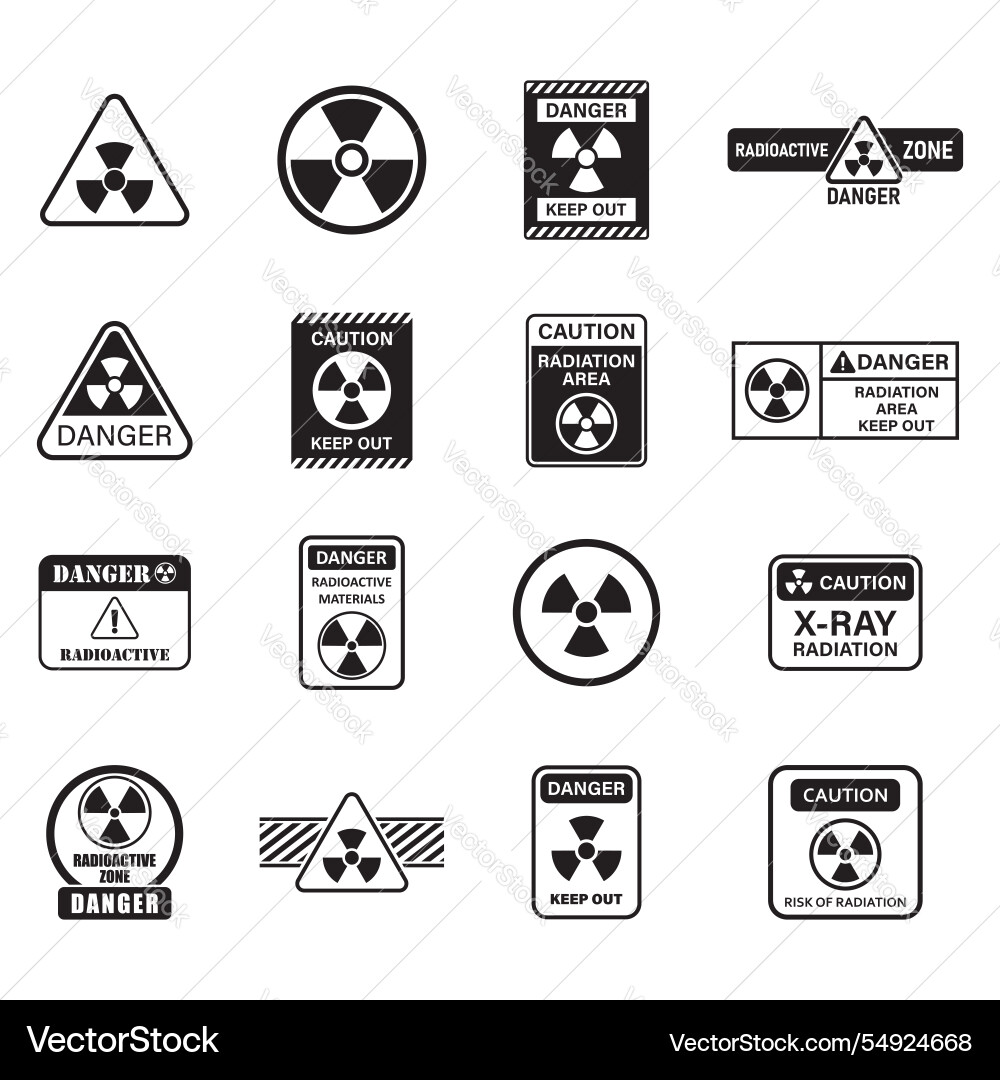 Radioactive material warning icon set collection Radioactive material warning icon set collection vector image