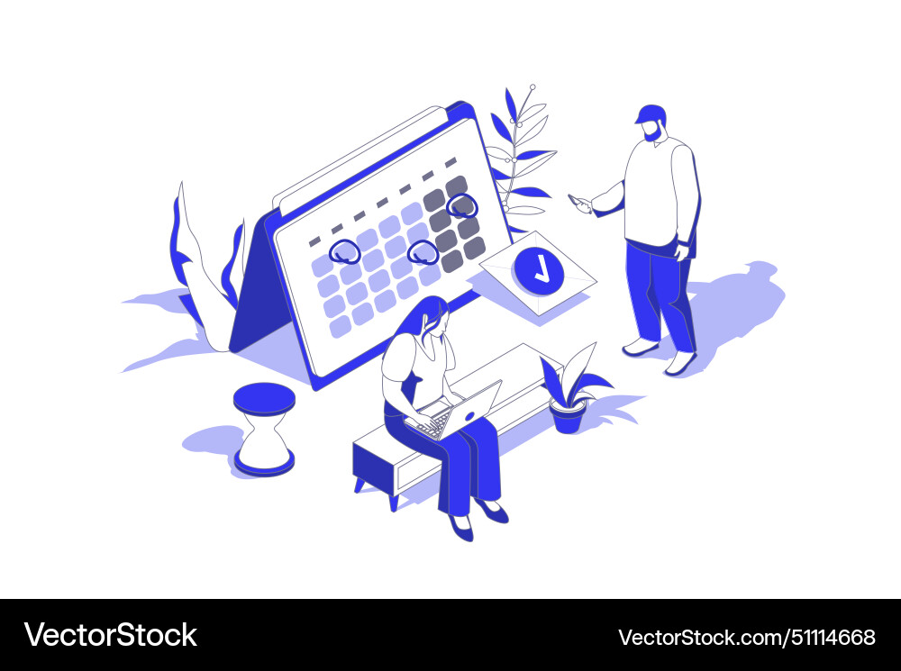 Time planning 3d isometric concept in isometry Vector Image