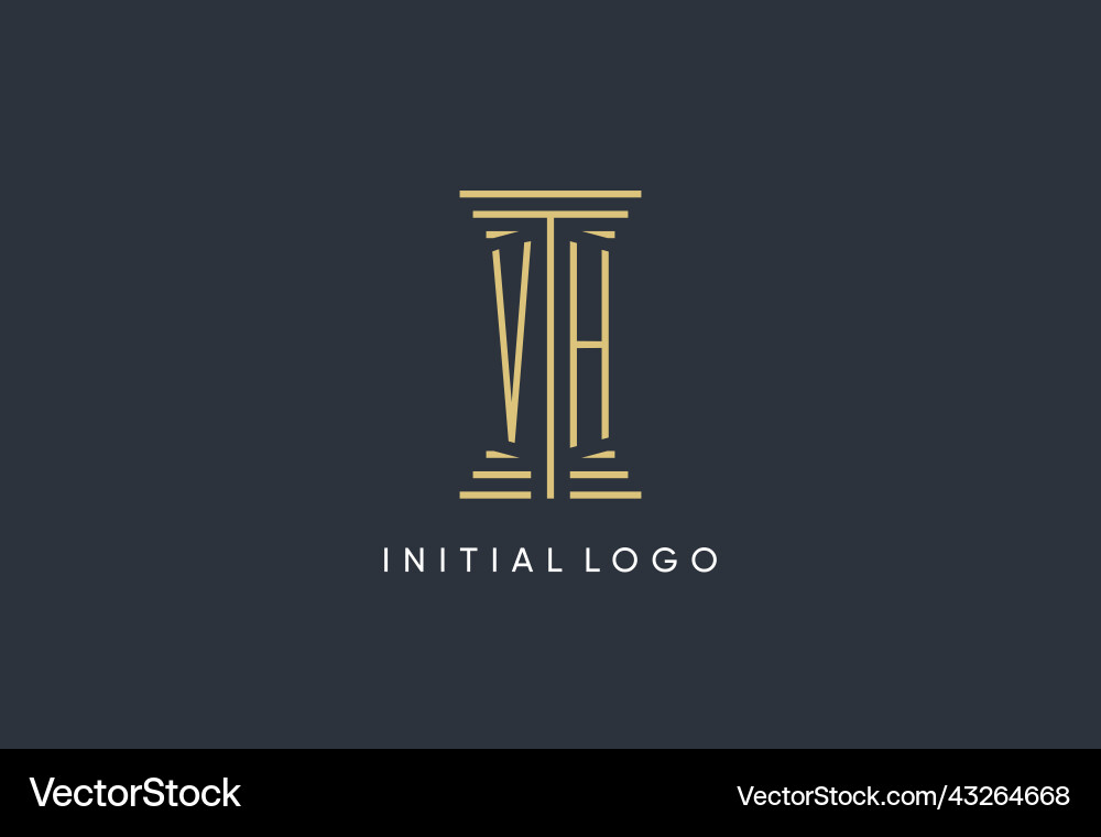 Vh initial monogram with pillar shape logo design Vector Image