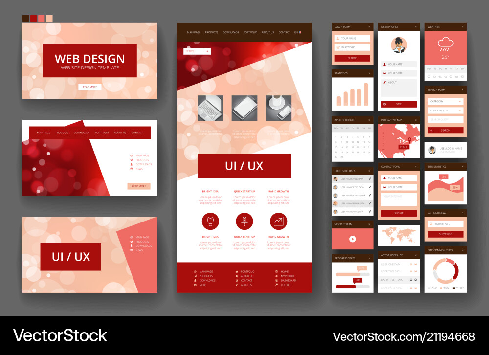 Website design template and interface elements Vector Image