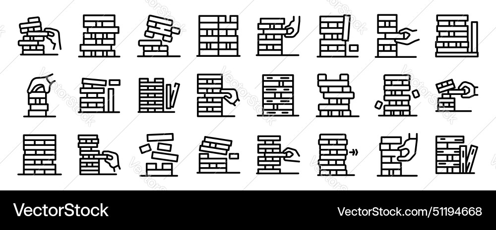 Wood stack balances game icons set outline Vector Image