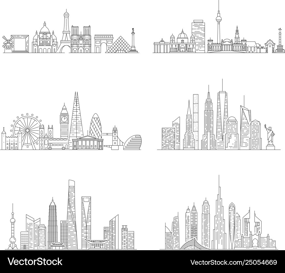 Cities skylines set Royalty Free Vector Image - VectorStock