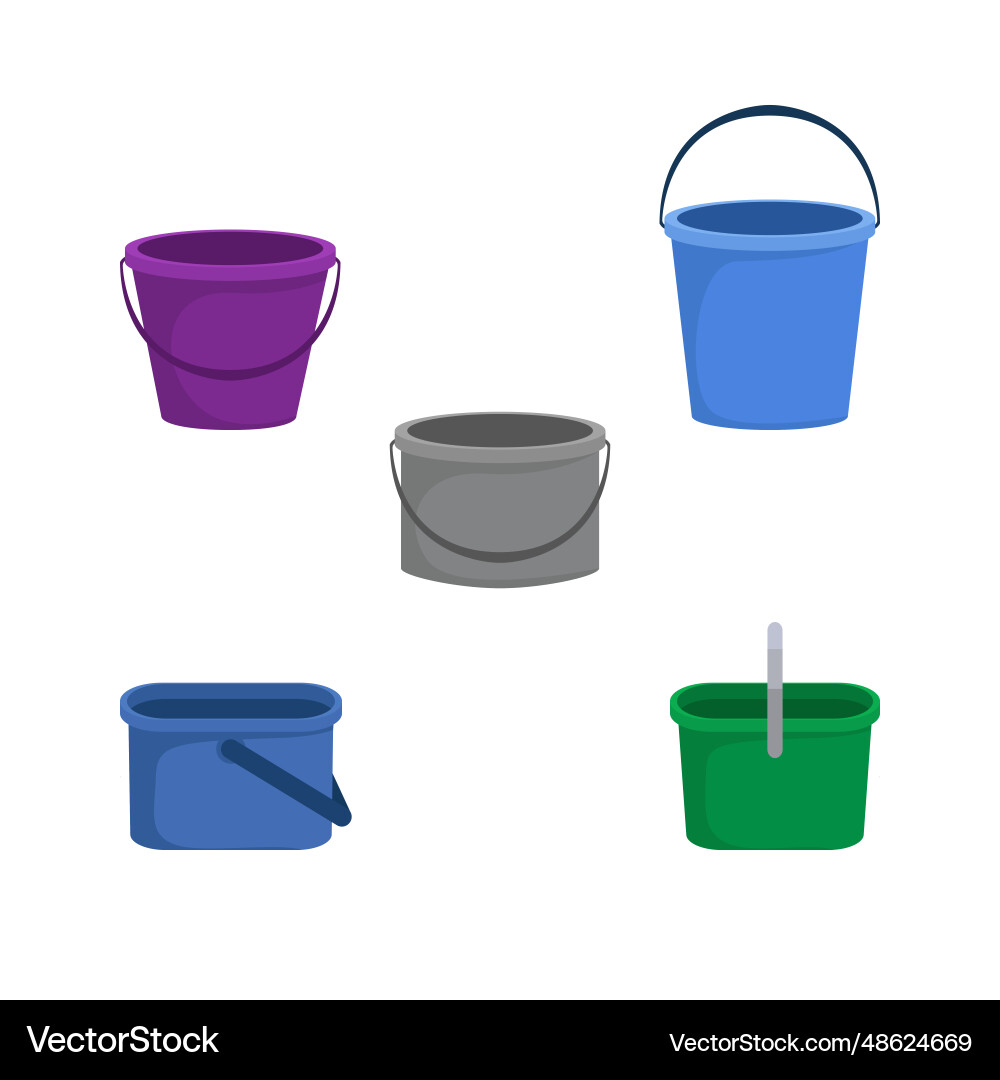 Different types of buckets collection art vector image