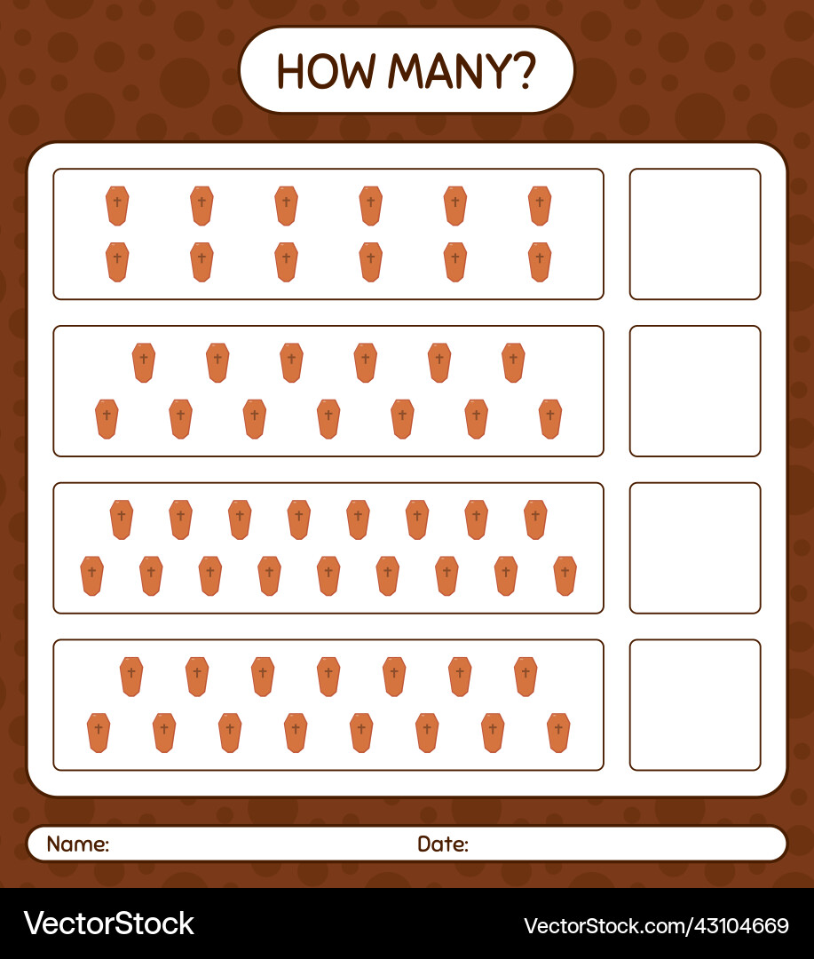 How many counting game with coffin worksheet How many counting game with coffin worksheet vector image