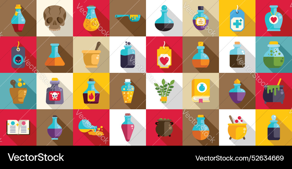 Magic elixir icons set collection of colorful vector image