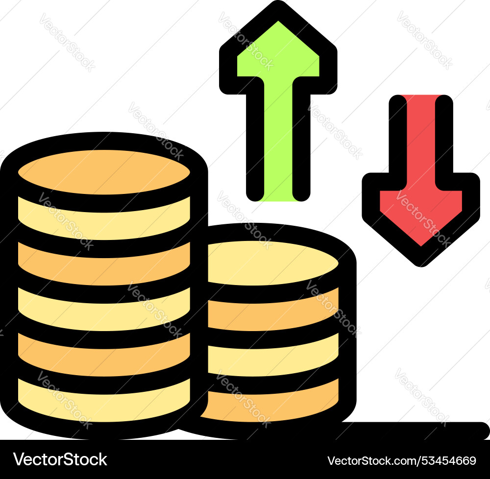 Money stack growing while one is decreasing Money stack growing while one is decreasing Vector Image