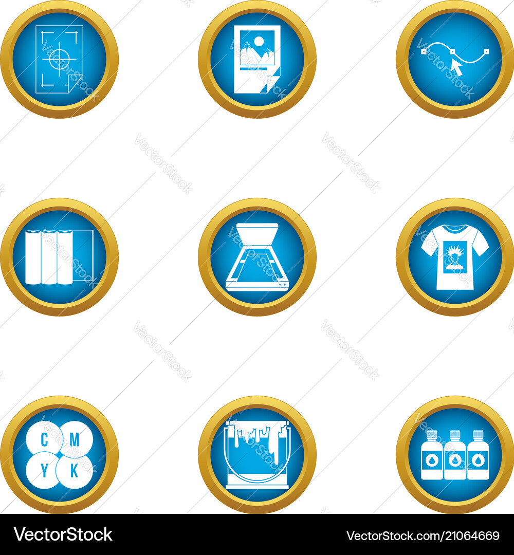 Polygraphy icons set flat style Polygraphy icons set flat style vector image