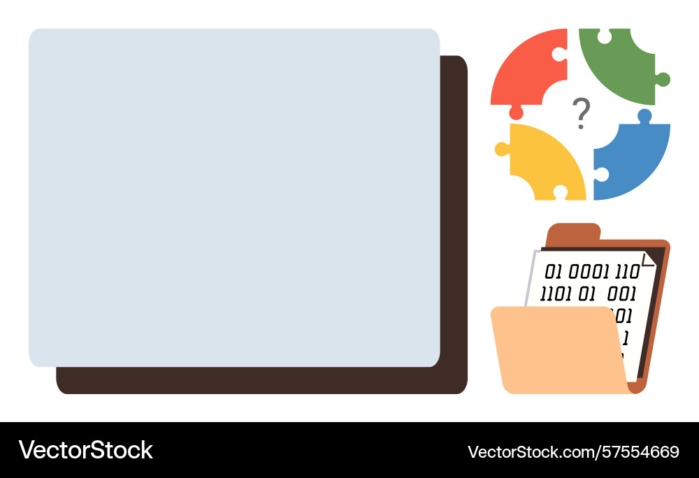 Puzzle pieces and binary code folder representing Puzzle pieces and binary code folder representing vector image