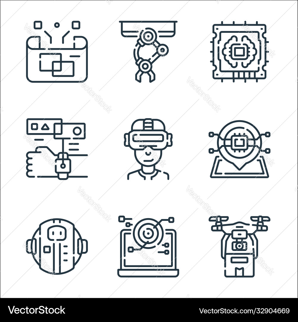 Robotics line icons linear set quality Robotics line icons linear set quality vector image