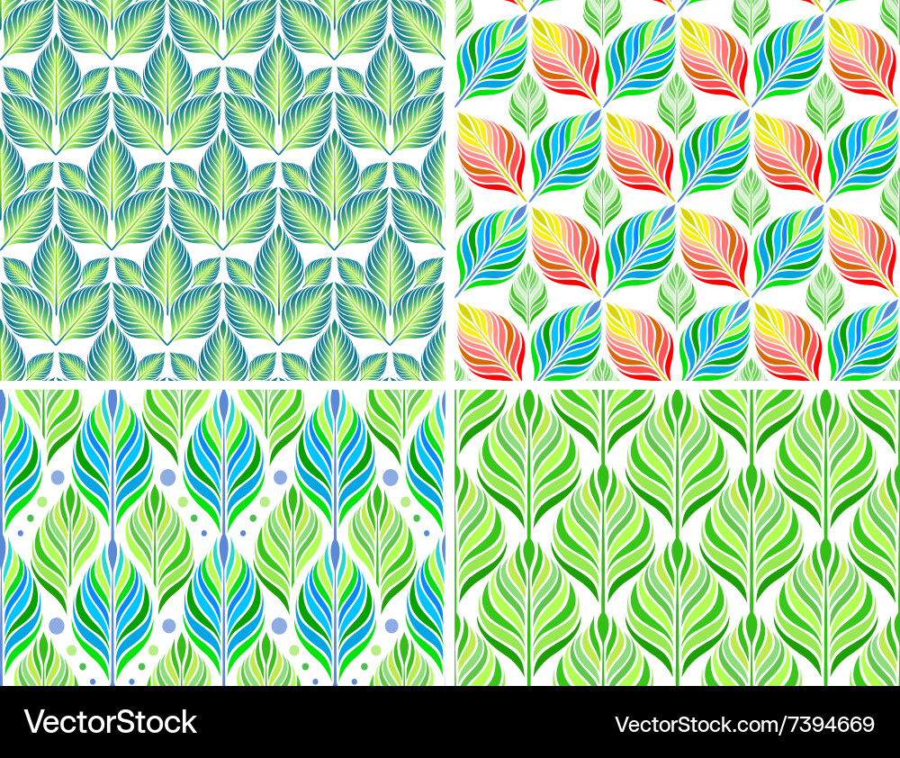 Seamless patterns with colorful leaves set Vector Image