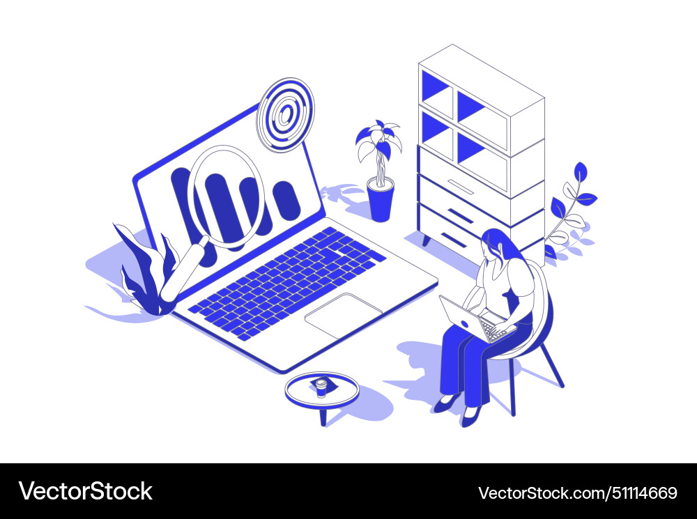 Seo optimization 3d isometric concept in isometry Seo optimization 3d isometric concept in isometry vector image
