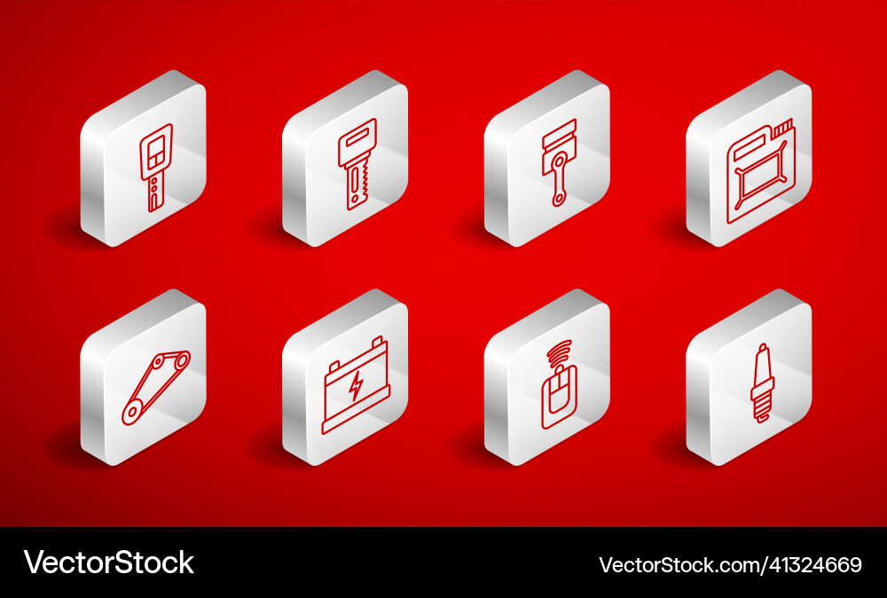Set line car spark plug key with remote engine Vector Image
