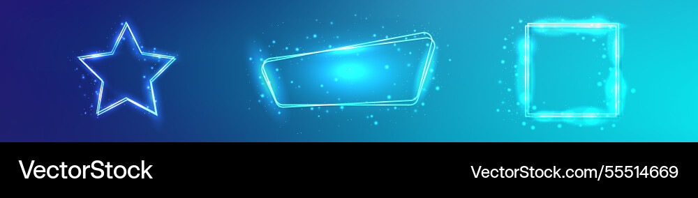 Set of three neon double frames with shining Set of three neon double frames with shining vector image