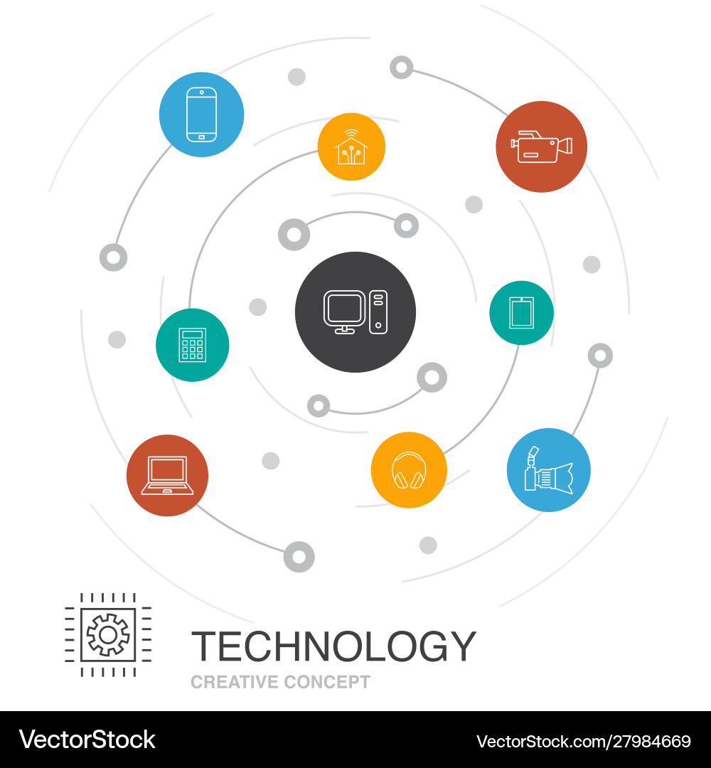 Technology colored circle concept with simple vector image