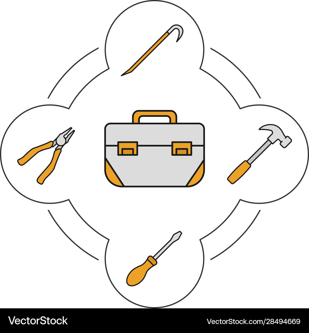 Tool box contents color icons set vector image