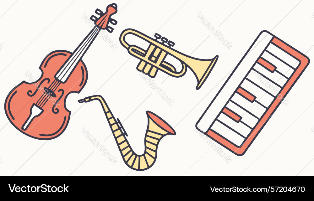 Assorted musical instruments collection design vector image